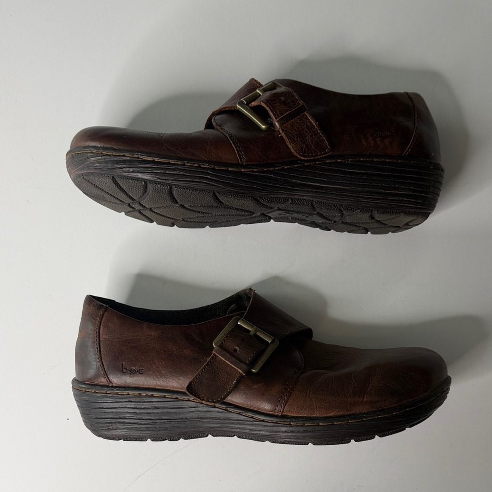 BOC Born Womens Laurium Z21023 Brown Leather Wedge Clogs Slip On Shoes Size 8.5